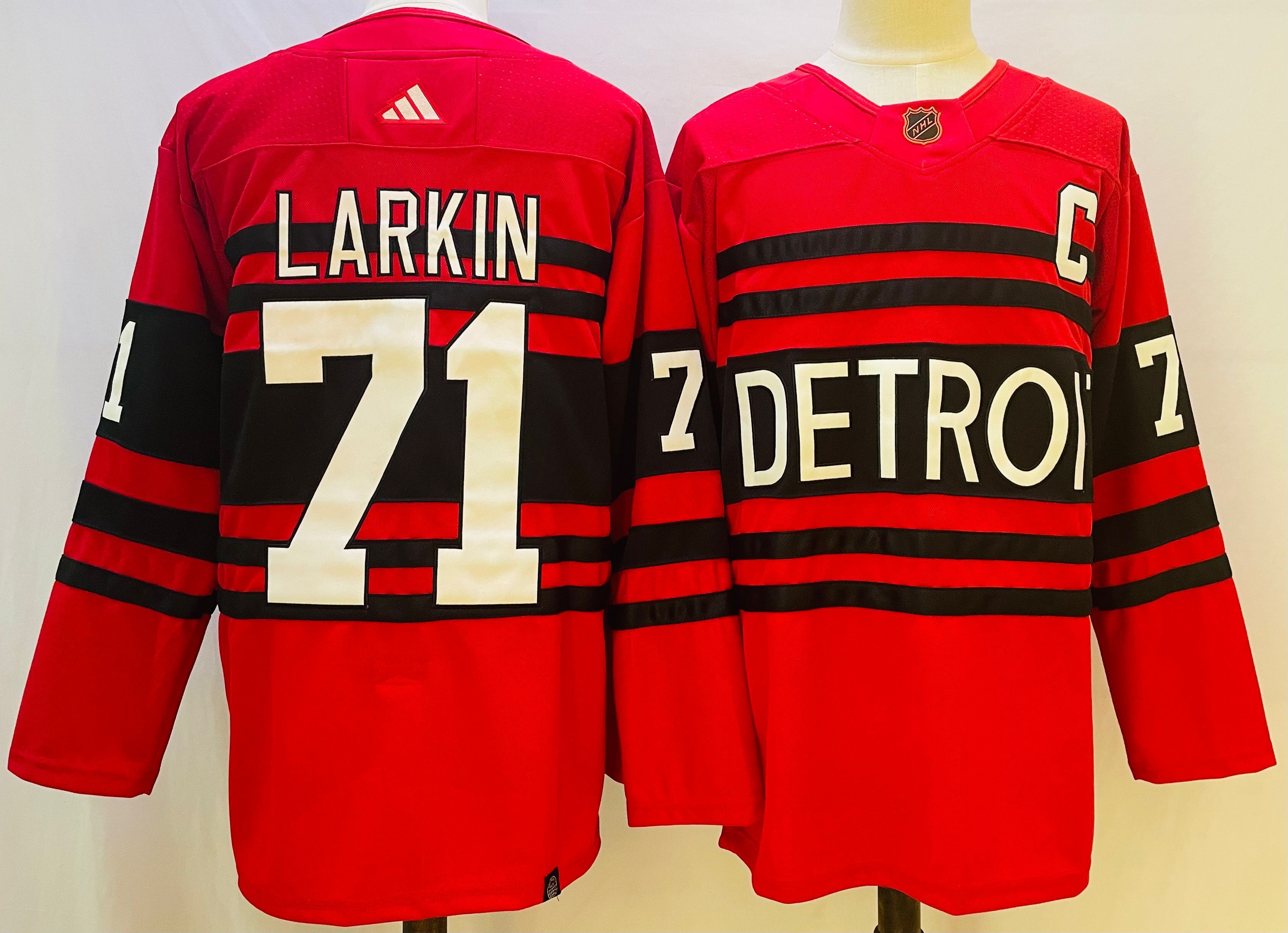 Men Detroit Red Wings 71 Larkin Red Throwback 2022 Adidas NHL Jersey